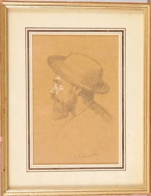 Ritratto di un uomo di profilo con cappello